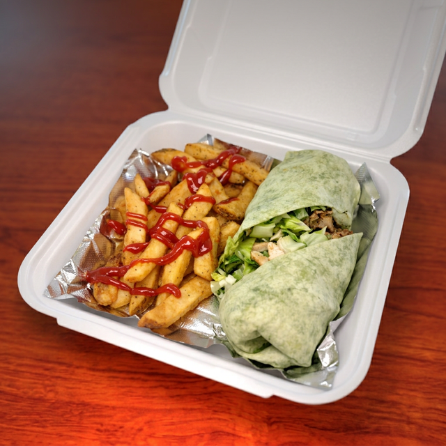 TH: Greek Chicken Wrap w/fries.
